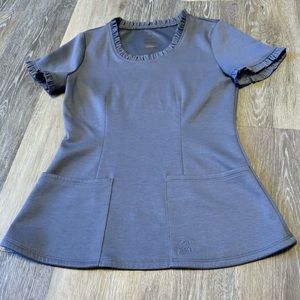 Jaanuu Ruffle Scoop Neck Scrub Top Size XS color gray